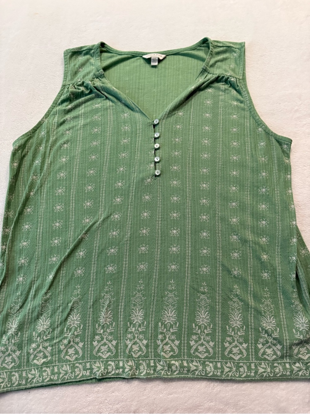 Lucky Brand Green Boho Button Tank Top Floral Peasant Festival Cottagecore L E01